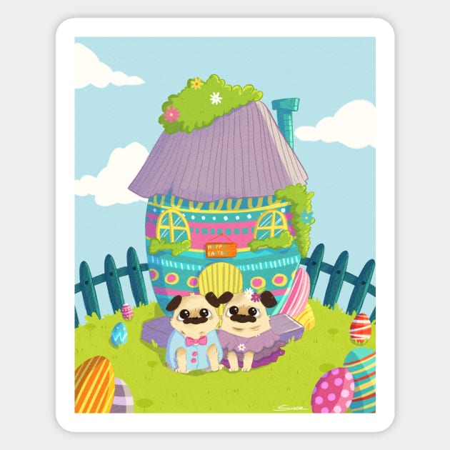 Easter Pug Sticker by Susee